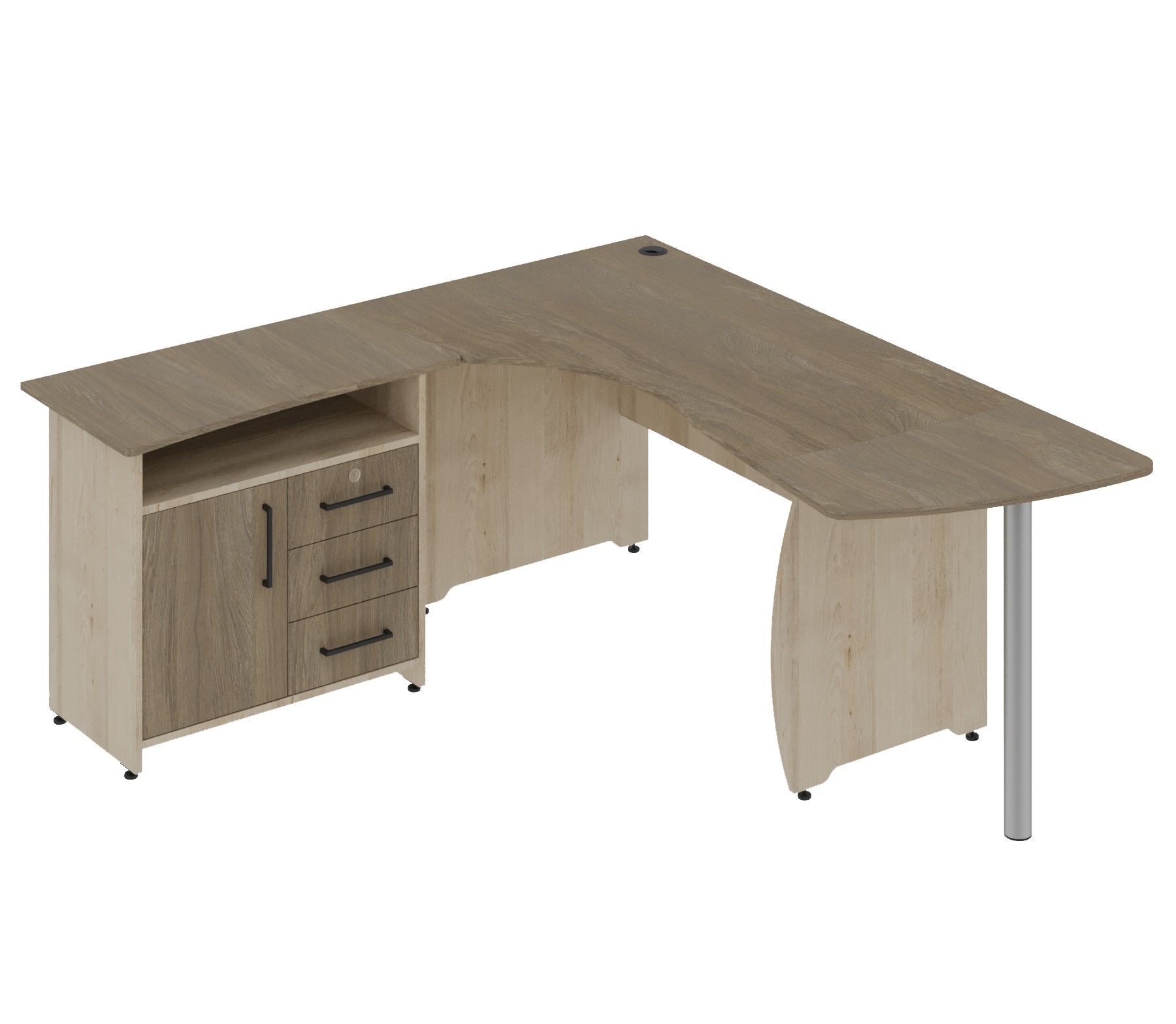 Стіл письмовий кутовий лівосторонній, з приставною тумбою та столиком, АЛМАНТ, 1902х1800х750 мм.